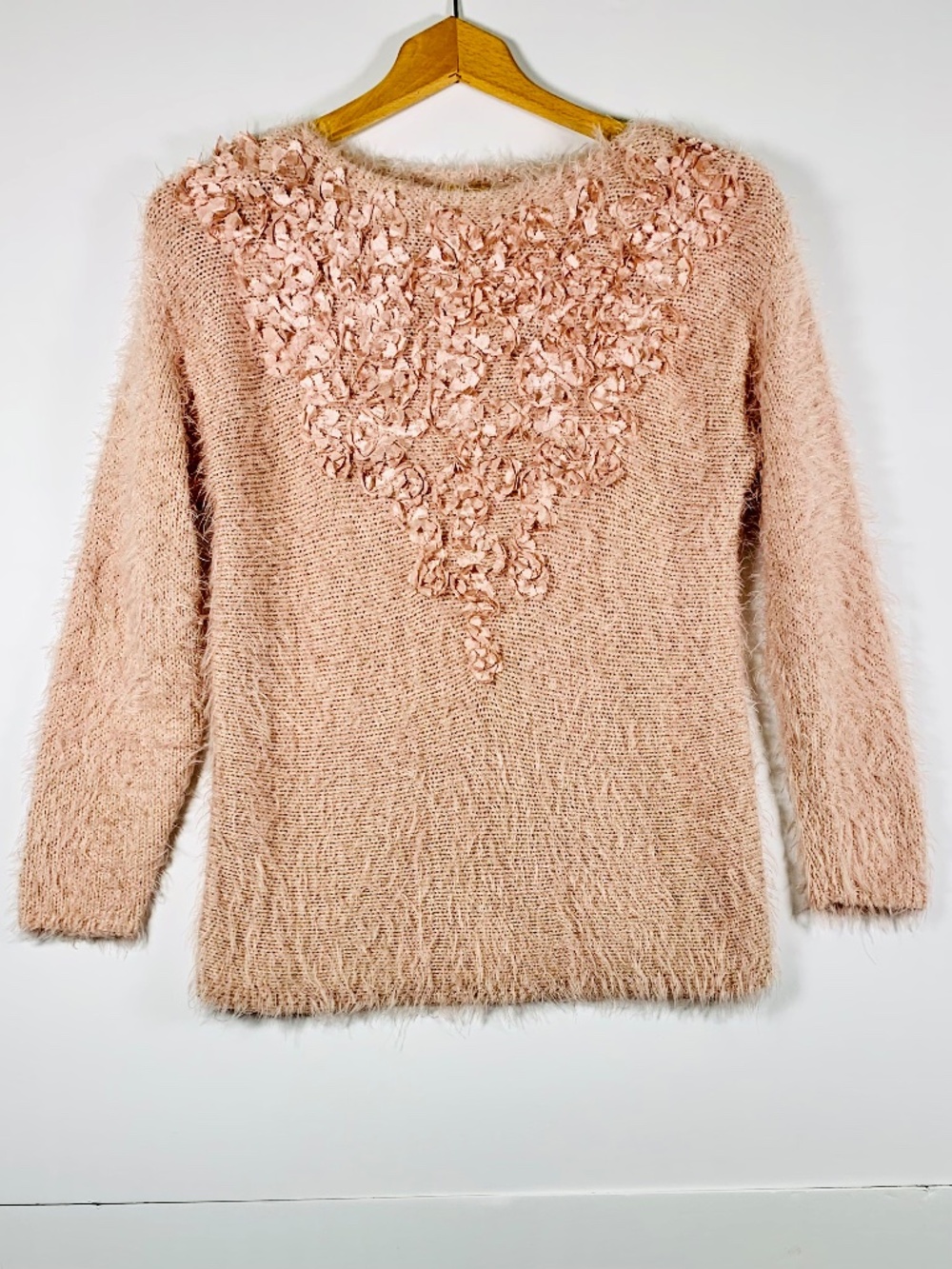 Ruby Rd Sweater Blush Pink Fluffy 3D Flower Petal Eyelash Texture Buttery Soft